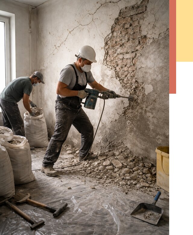 Демонтаж штукатурки со стен в Клинцах от 7485 руб/м² — быстро и недорого | ОТДЕЛОЧНИК-Клы