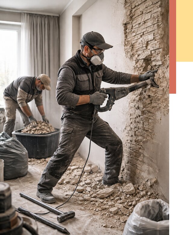 Демонтаж декоративного камня в Клинцах от 1507 руб/м² — быстро и недорого | ОТДЕЛОЧНИК-Клы