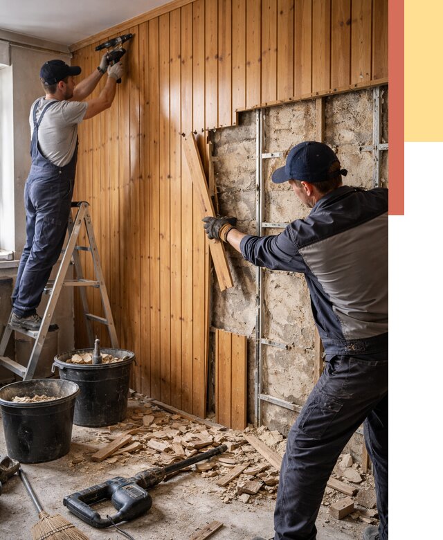 Демонтаж вагонки со стен в Клинцах от 1507 руб. — снятие, удаление, срочно | ОТДЕЛОЧНИК-Клы