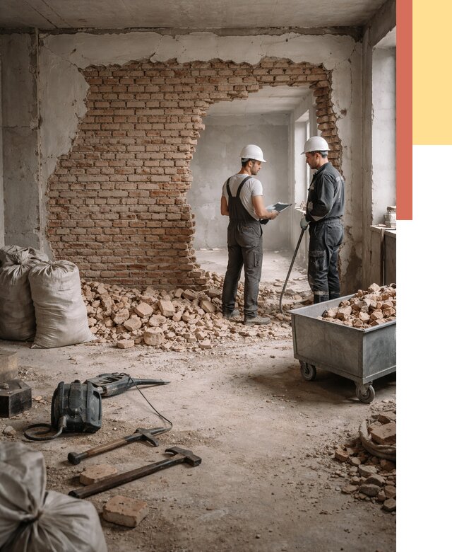 Демонтаж кирпичных стен в Клинцах от 4366 руб. — быстро, недорого, под ключ | ОТДЕЛОЧНИК-Клы