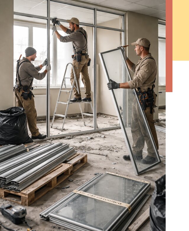 Демонтаж алюминиевых перегородок в Клинцах от 4366 руб. — быстро и недорого | ОТДЕЛОЧНИК-Клы