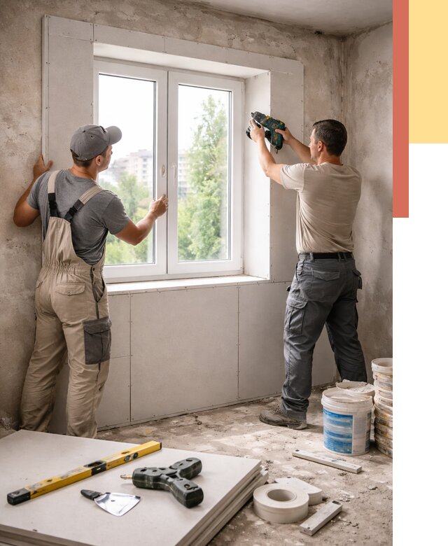 Монтаж откосов из гипсокартона в Клинцах от 4678 руб. под ключ | ОТДЕЛОЧНИК-Клы