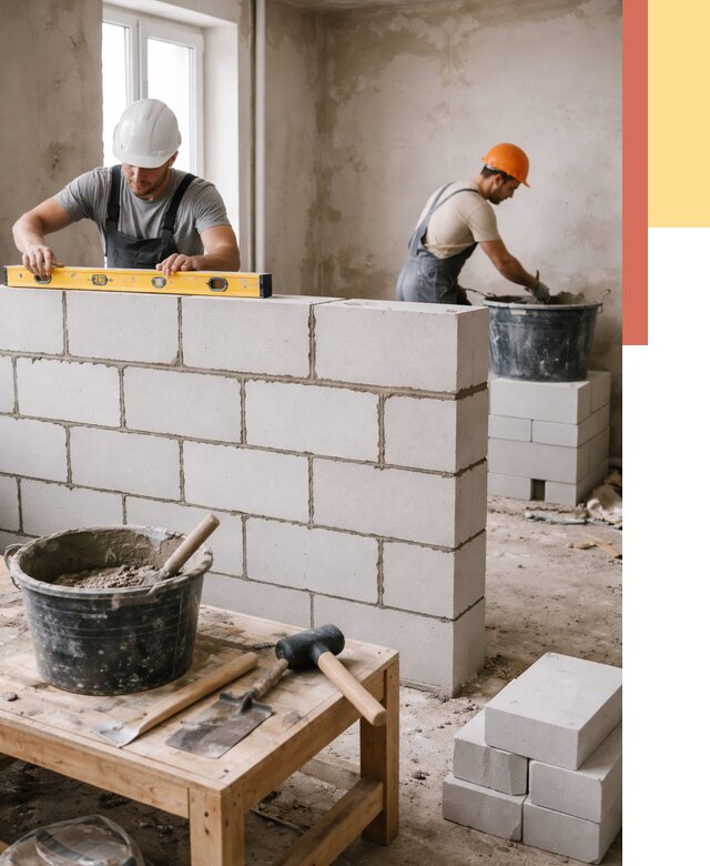 Кладка перегородок из газобетона в Клинцах от 3327 руб. под ключ | ОТДЕЛОЧНИК-Клы
