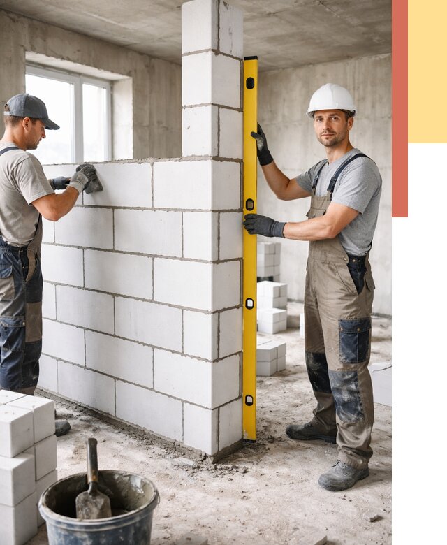 Кладка перегородок из пеноблока в Клинцах от 1871 руб. под ключ | ОТДЕЛОЧНИК-Клы