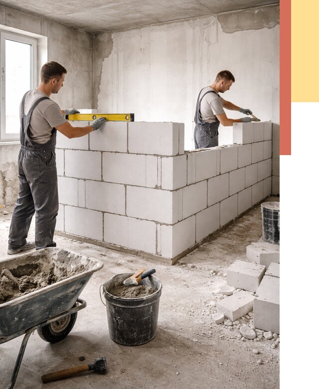 Кладка перегородок из ПГП в Клинцах от 2599 руб./м2 — монтаж и возведение под ключ | ОТДЕЛОЧНИК-Клы