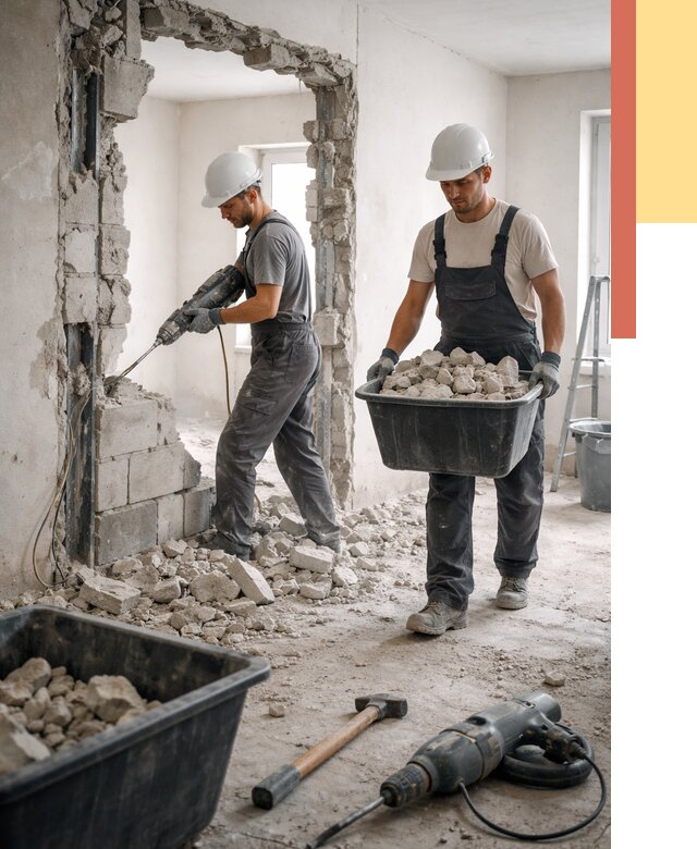 Демонтаж блоковых перегородок в Клинцах от 3899 руб. — быстро и недорого | ОТДЕЛОЧНИК-Клы