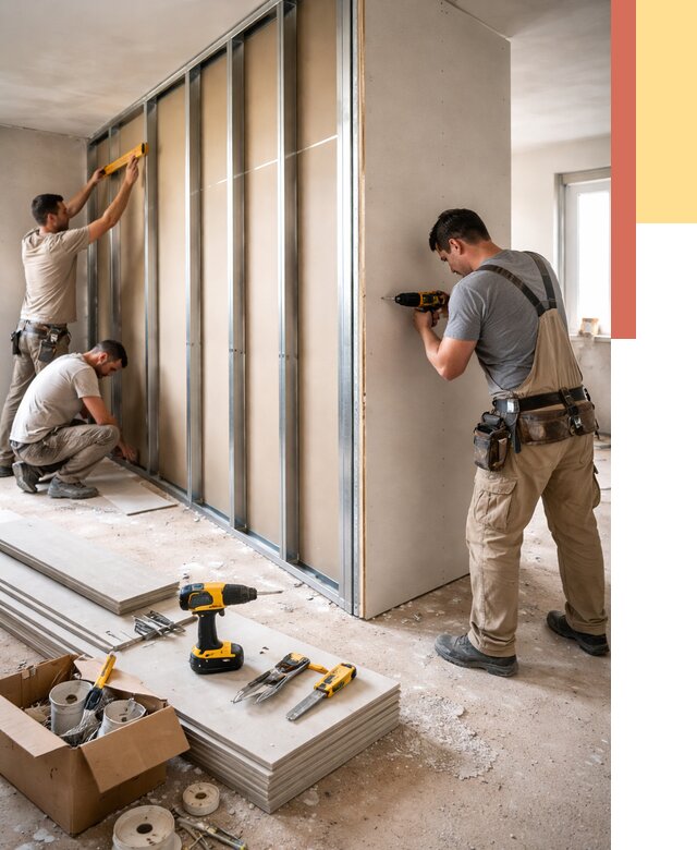 Монтаж однослойной перегородки из гипсокартона в Клинцах от 676 руб. | ОТДЕЛОЧНИК-Клы