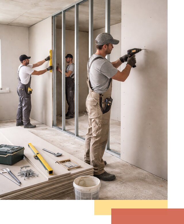 Однослойная перегородка из гипсокартона в Клинцах под ключ, монтаж и отделка