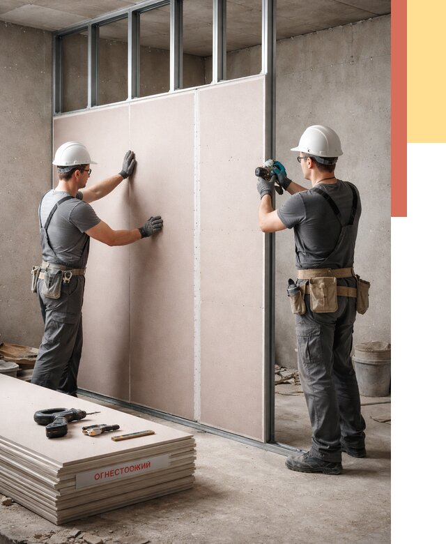 Перегородка из огнестойкого гипсокартона в Клинцах от 1923 руб. под ключ | ОТДЕЛОЧНИК-Клы