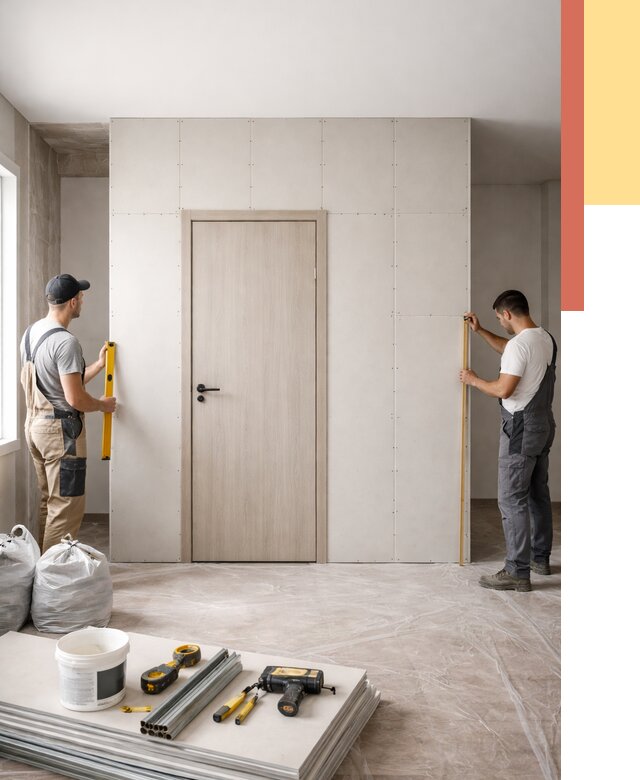 Перегородка из гипсокартона с дверью в Клинцах от 4678 руб. под ключ | ОТДЕЛОЧНИК-Клы