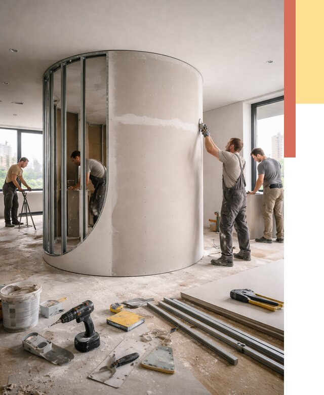 Радиусная перегородка из гипсокартона в Клинцах от 3015 руб. под ключ | ОТДЕЛОЧНИК-Клы