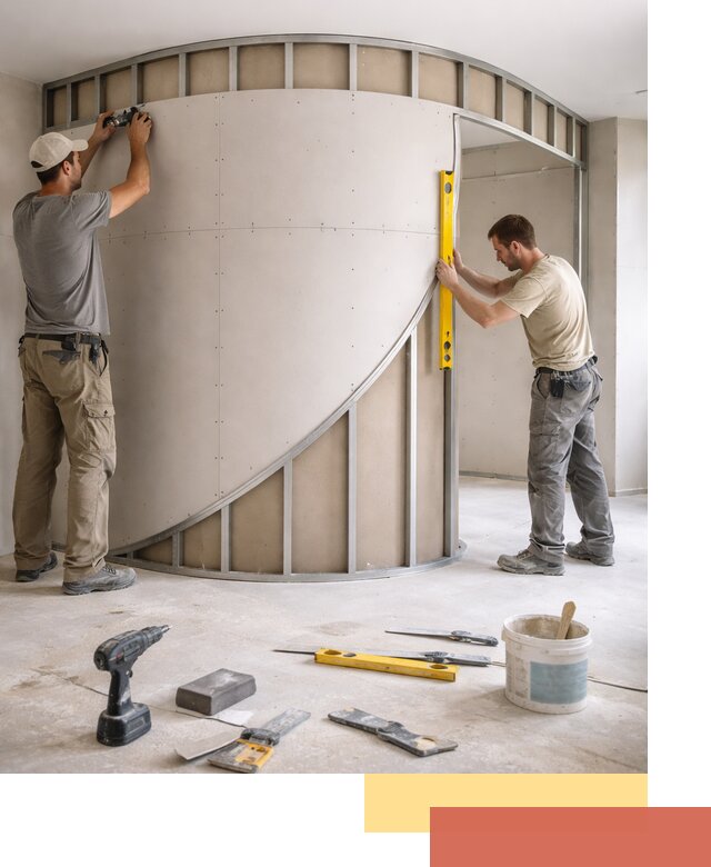 Радиусная перегородка из гипсокартона в Клинцах под ключ