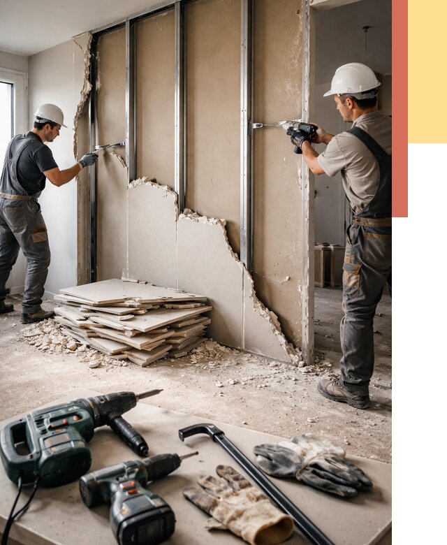 Демонтаж перегородки из гипсокартона в Клинцах от 1248 руб. быстро и недорого | ОТДЕЛОЧНИК-Клы