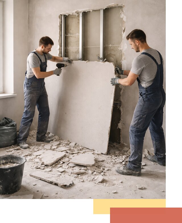 Демонтаж перегородки из гипсокартона в Клинцах быстрый и аккуратный