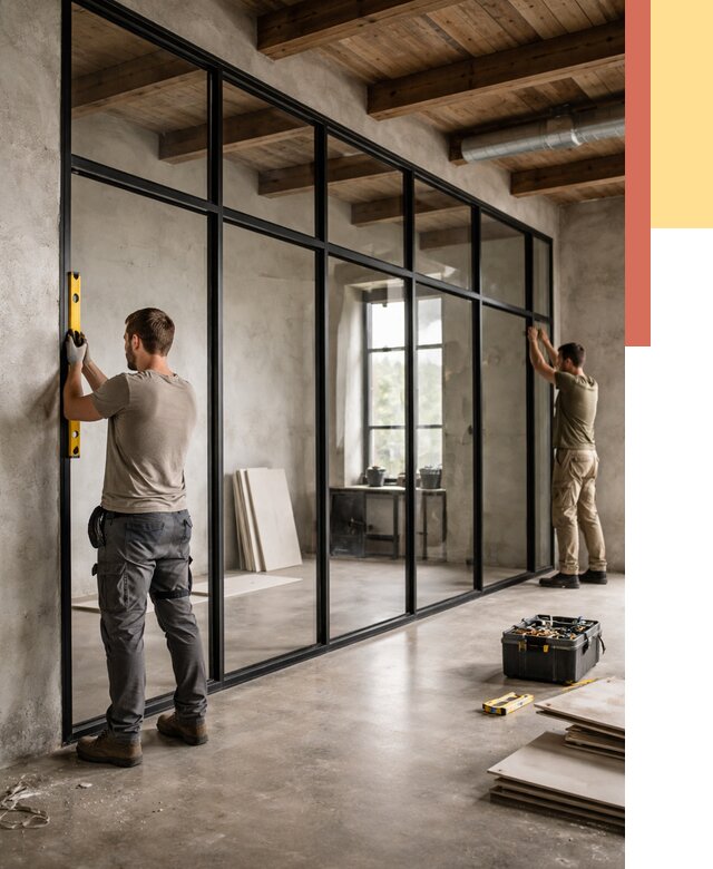 Стеклянные перегородки лофт в Клинцах от 10916 руб. под ключ | ОТДЕЛОЧНИК-Клы