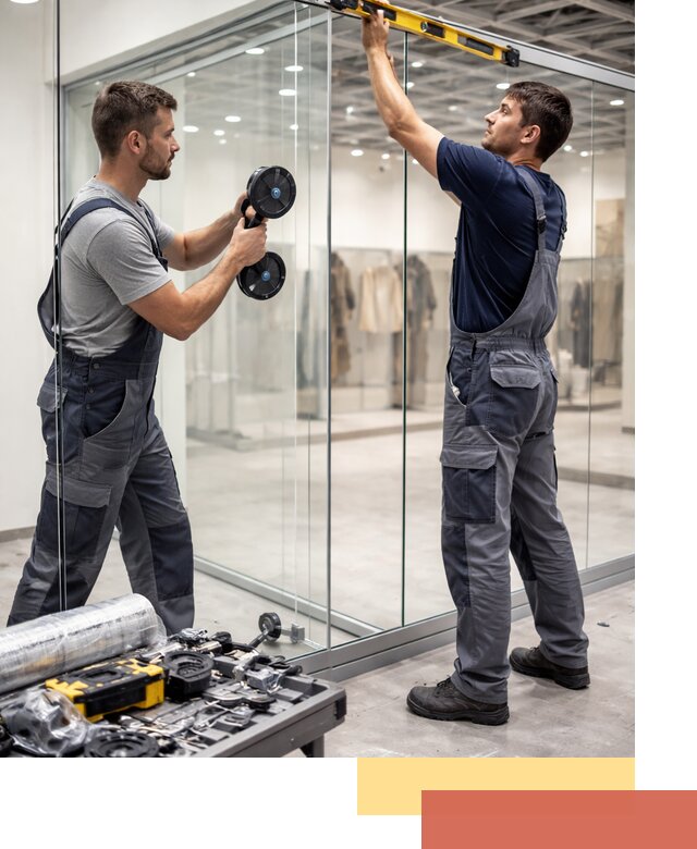 Стеклянные перегородки для магазинов в Клинцах — монтаж и установка