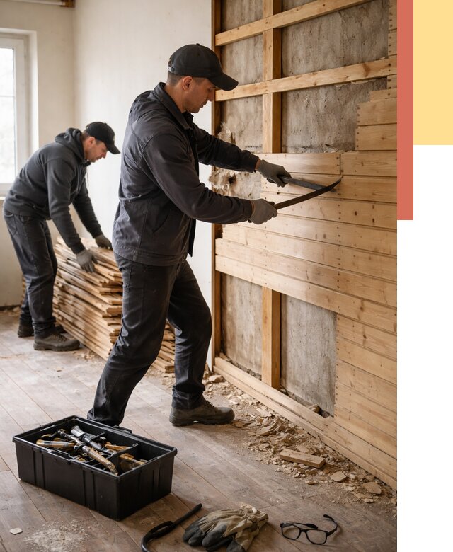 Демонтаж вагонки в Клинцах от 3950 руб/м2 — быстро и недорого | ОТДЕЛОЧНИК-Клы