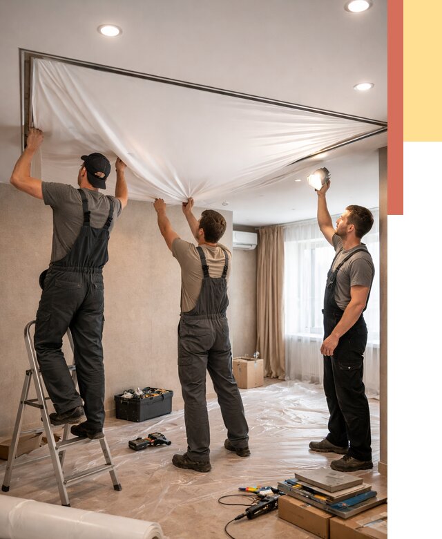 Монтаж ПВХ натяжного потолка в Клинцах от 3639 руб. под ключ | ОТДЕЛОЧНИК-Клы