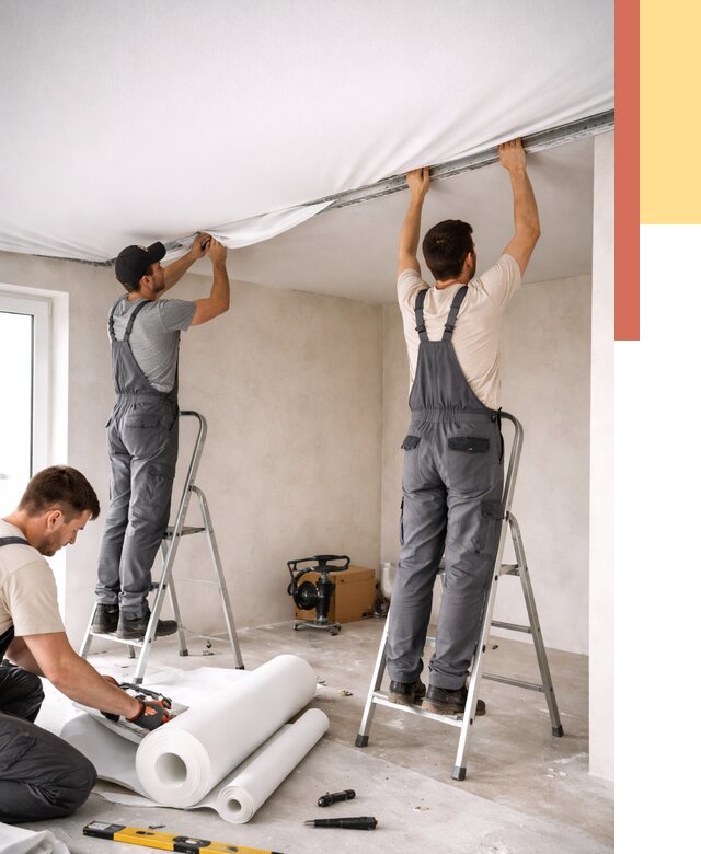 Монтаж тканевого натяжного потолка в Клинцах от 3639 руб. под ключ | ОТДЕЛОЧНИК-Клы