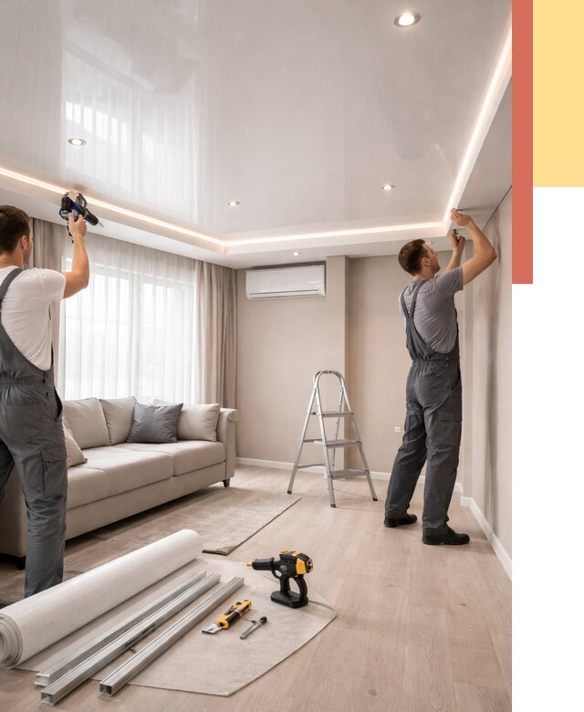 Монтаж глянцевого натяжного потолка в Клинцах от 780 руб. под ключ | ОТДЕЛОЧНИК-Клы