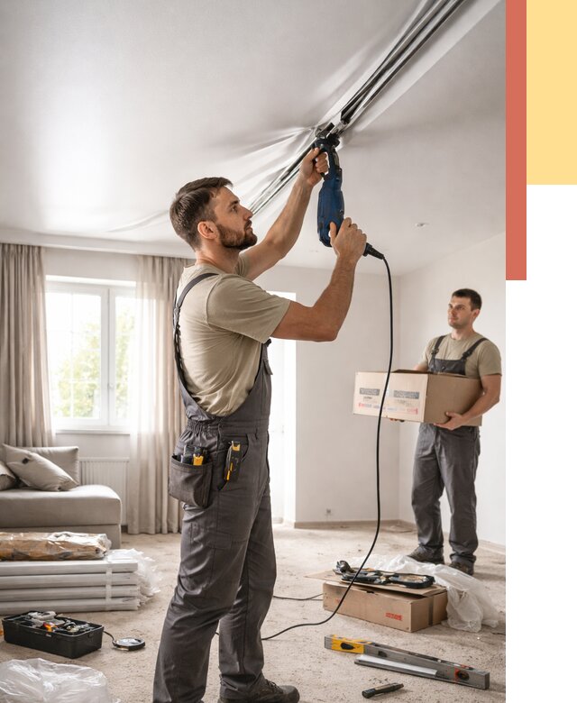 Монтаж сатинового натяжного потолка в Клинцах от 3639 руб. | Быстро, недорого — ОТДЕЛОЧНИК-Клы