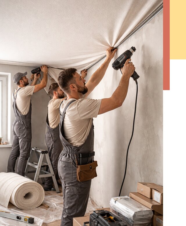 Монтаж фактурного натяжного потолка в Клинцах от 780 руб. — ОТДЕЛОЧНИК-Клы