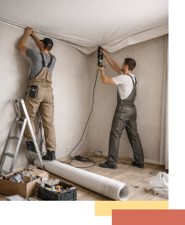 Монтаж цветного натяжного потолка в Клинцах за один день