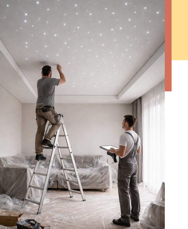 Монтаж натяжного потолка «звездное небо» в Клинцах от 6757 руб. | ОТДЕЛОЧНИК-Клы