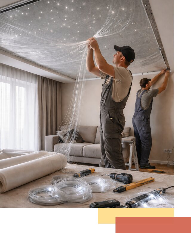 Монтаж натяжного потолка «Звездное небо» в Клинцах