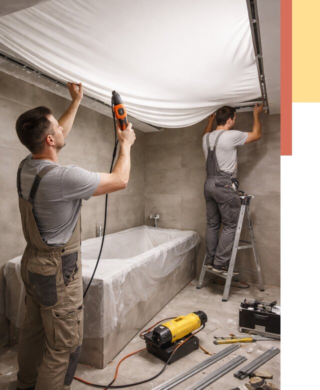 Монтаж натяжного потолка в ванной в Клинцах от 1248 руб. под ключ | ОТДЕЛОЧНИК-Клы