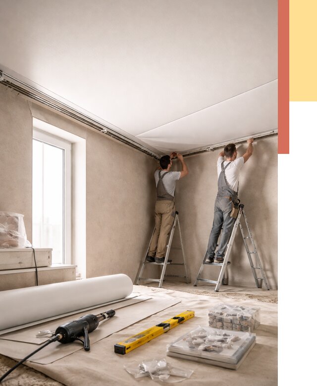 Монтаж натяжного потолка в спальне в Клинцах от 3950 руб. под ключ | ОТДЕЛОЧНИК-Клы