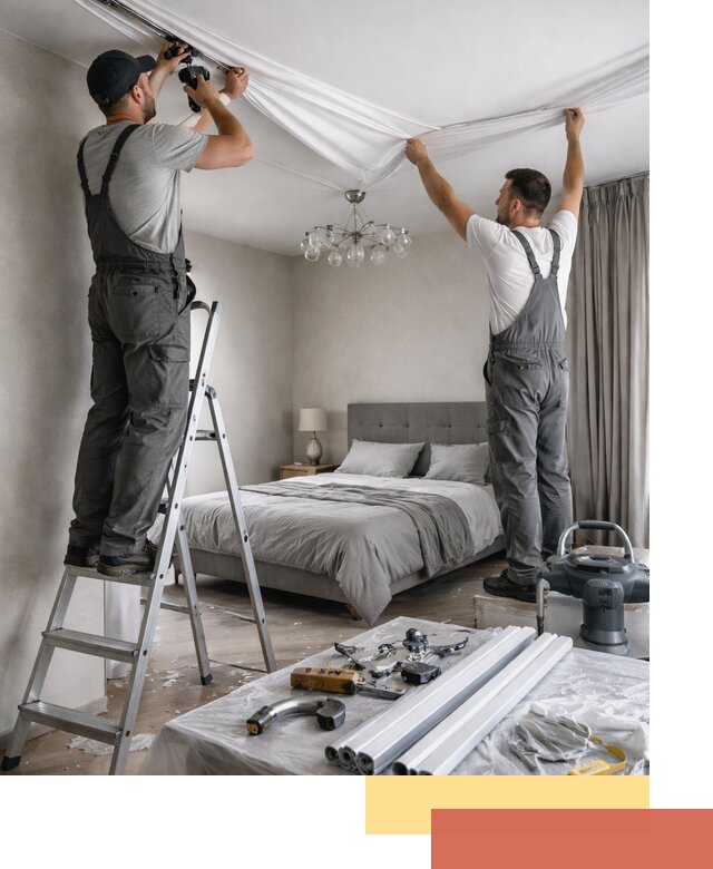 Монтаж натяжного потолка в спальне в Клинцах