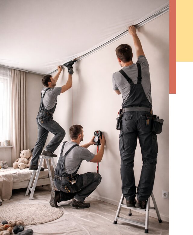 Монтаж натяжного потолка в детской в Клинцах от 3639 руб. — быстро и недорого | ОТДЕЛОЧНИК-Клы