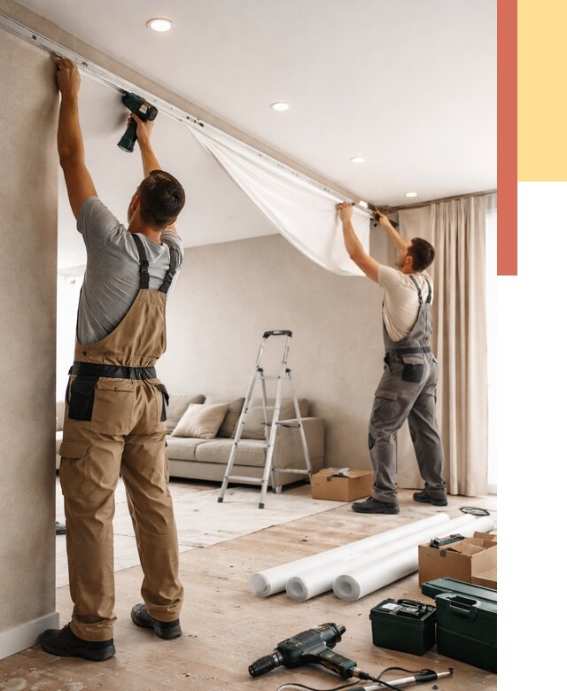 Монтаж натяжного потолка в гостиной в Клинцах от 572 руб. | ОТДЕЛОЧНИК-Клы