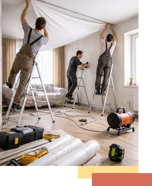 Монтаж натяжного потолка в гостиной в Клинцах