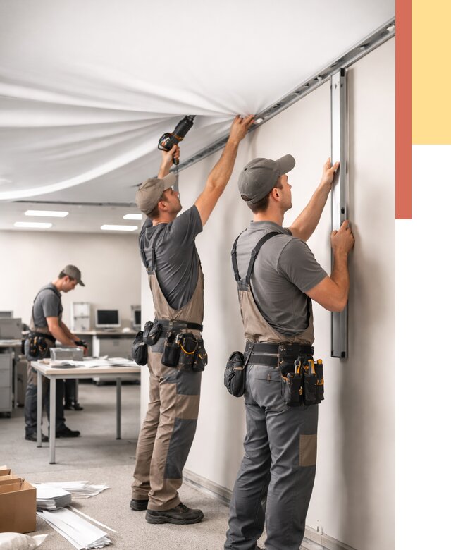 Монтаж натяжного потолка в офисе в Клинцах от 468 руб/м² — быстро и недорого | ОТДЕЛОЧНИК-Клы