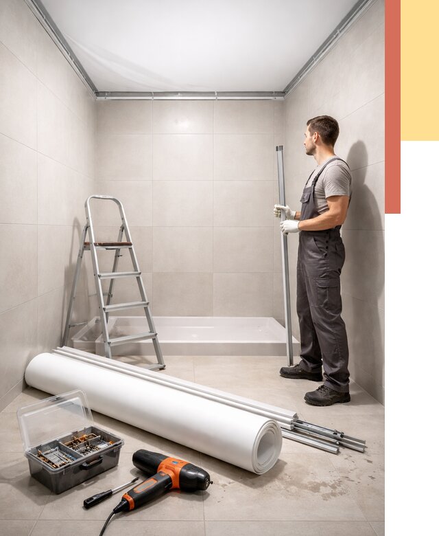 Монтаж натяжного потолка в санузле в Клинцах от 1923 руб. — ОТДЕЛОЧНИК-Клы