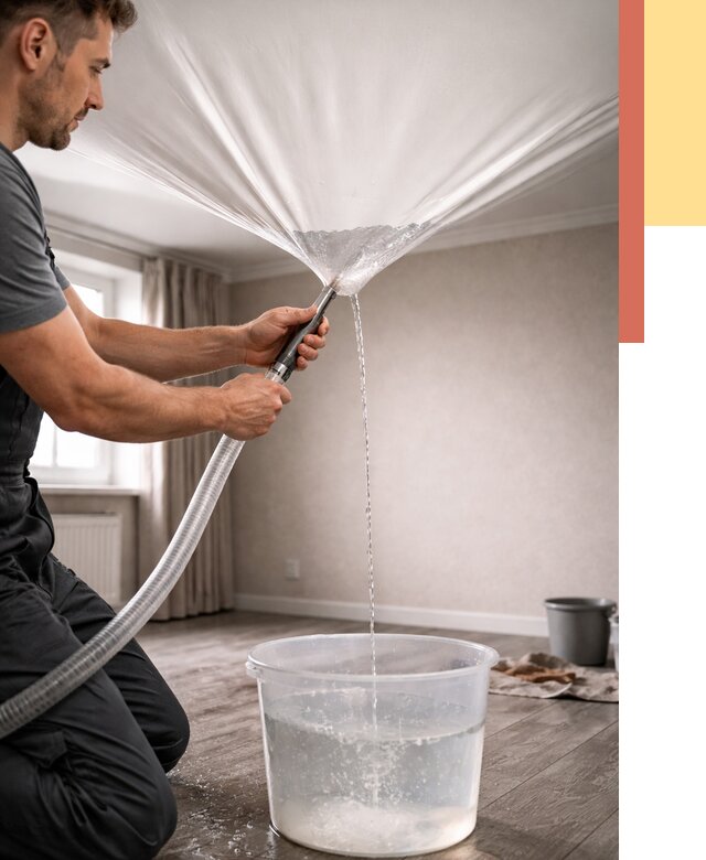 Слив воды с натяжного потолка в Клинцах от 2599 руб. быстро и недорого | ОТДЕЛОЧНИК-Клы