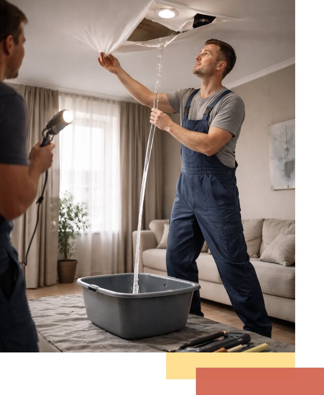 Слив воды с натяжного потолка в Клинцах быстро и аккуратно