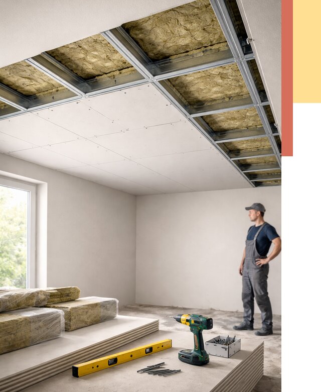 Звукоизоляция потолка ГКЛ в Клинцах от 988 руб. — монтаж под ключ | ОТДЕЛОЧНИК-Клы